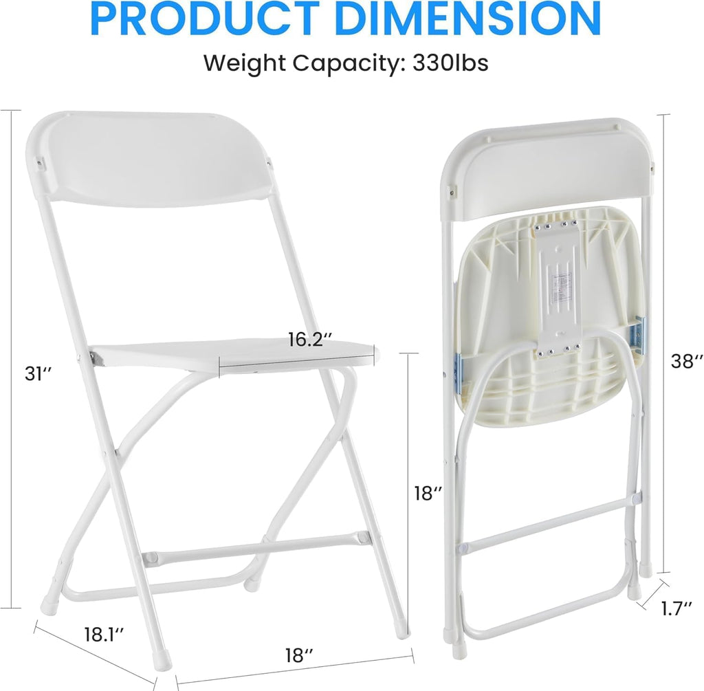 Simple Deluxe 4-Pack Folding Plastic Chair, Foldable Stackable Portable Seat with Metal Frame 330lb Capacity, Outdoor/Indoor Commercial for Party, Wedding, Event, Office, Patio, Picnic, Kitchen, White