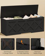 Homleke 47.2" Extra-Large Wooden Storage Chest – Farmhouse Toy Box, Entryway Bench, Bedroom Storage, Safety Hinge, Easy Assembly, Black