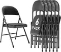 Black Padded Folding Chairs 6 Pack, 350LBS Heavy-Duty Steel Frame Foldable Chairs for Indoor Outdoor Wedding Party Dining Events