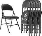 Black Padded Folding Chairs 6 Pack, 350LBS Heavy-Duty Steel Frame Foldable Chairs for Indoor Outdoor Wedding Party Dining Events