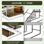 J JACKCUBE DESIGN Cofee Syrup Bottle Holder Rack, Rustic Wood and White Metal Wire 2 Tier 4 Syrup, Wine, Dressing Bottle Countertop Display Storage Stand for Kitchen Coffee Bar- MK816F