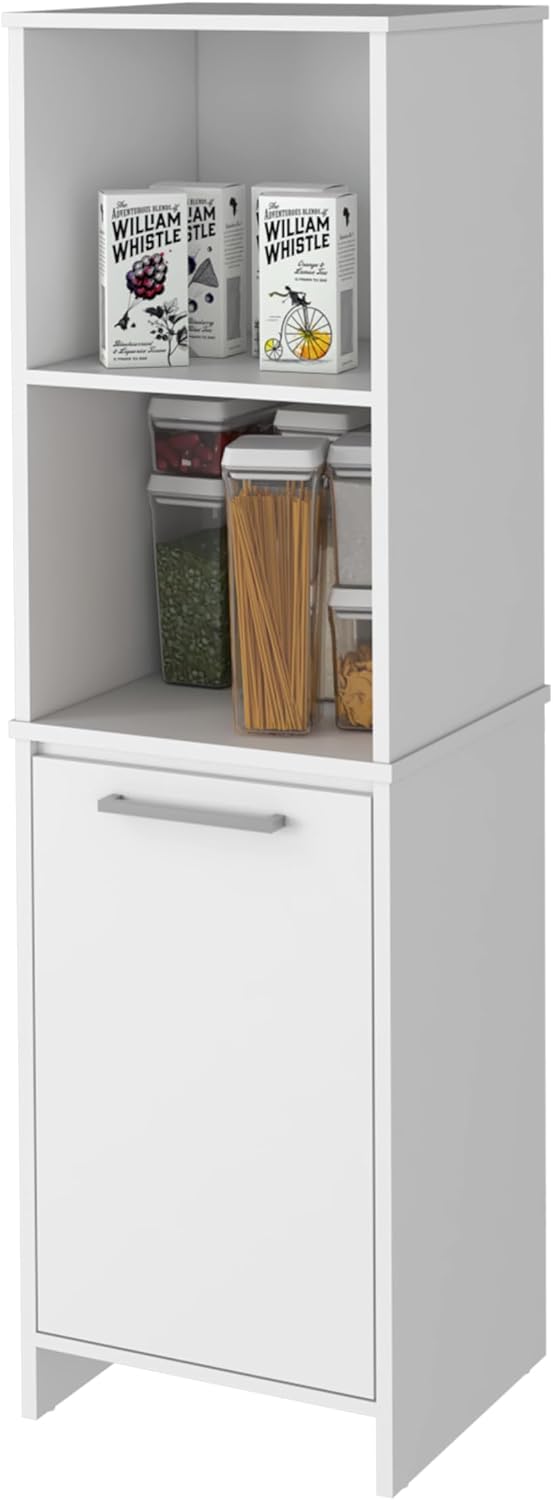 White Engineered Wood Pantry Cabinet, 4 Shelves, Single Door, Soft Close Hinges - 15.74" L x 17.71" W Kitchen Storage Solution