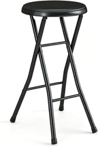 24 Inch Portable Folding Stool with Thick Padded Seat, Heavy Duty Metal Frame, Collapsible Round Chair for Camping, Fishing, Garden, Kitchen, Outdoor Events - Black