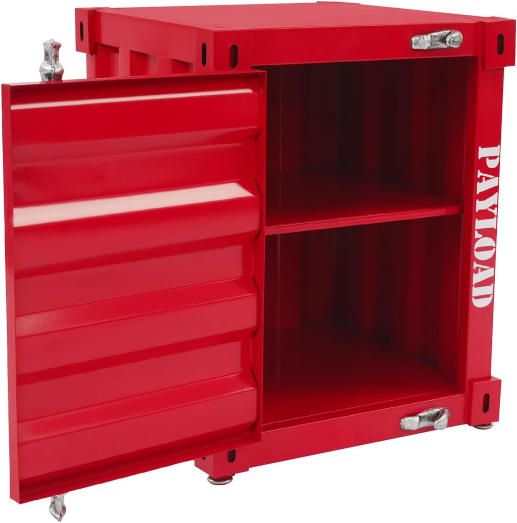 Industrial Metal Nightstand, Red Container Side Table with Locker Industrial Style End Table Metal Bedside Tables Nightstand for Living Rooms, Bedrooms and School Dormitories