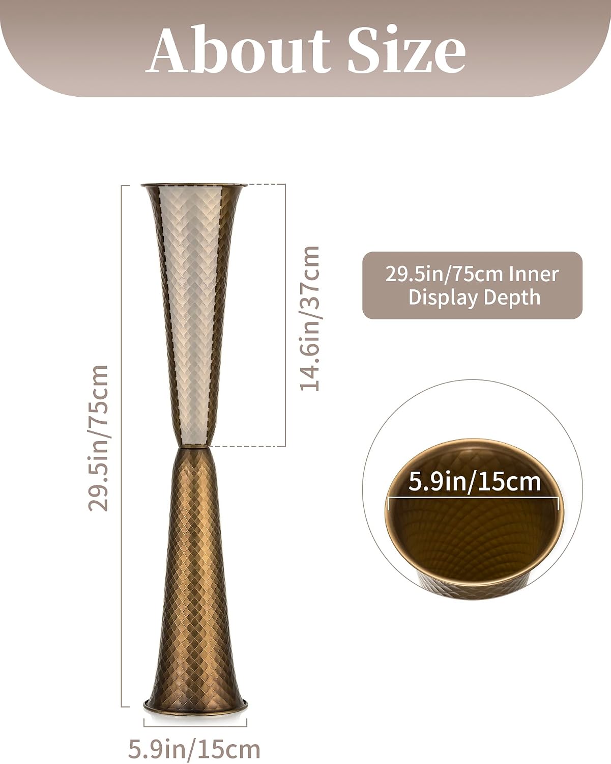 Sziqiqi Gold Tall Floor Vase: 29.5in Bronze Metal Large Vase with Grid Texture - Decorative Floor Vases for Fireplace Living Room Modern Big Standing Holder for Dining Bedroom Home Decor Corner