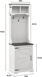 Maupvit Farmhouse Narrow Coat Rack with Shoe Storage, 6 Shoe Cubbies & 4 Coat Hooks, Hall Tree with Shoe Storage, Entryway Bench with Adjustable Shelves for Hallway, Living Room, Mudroom, White