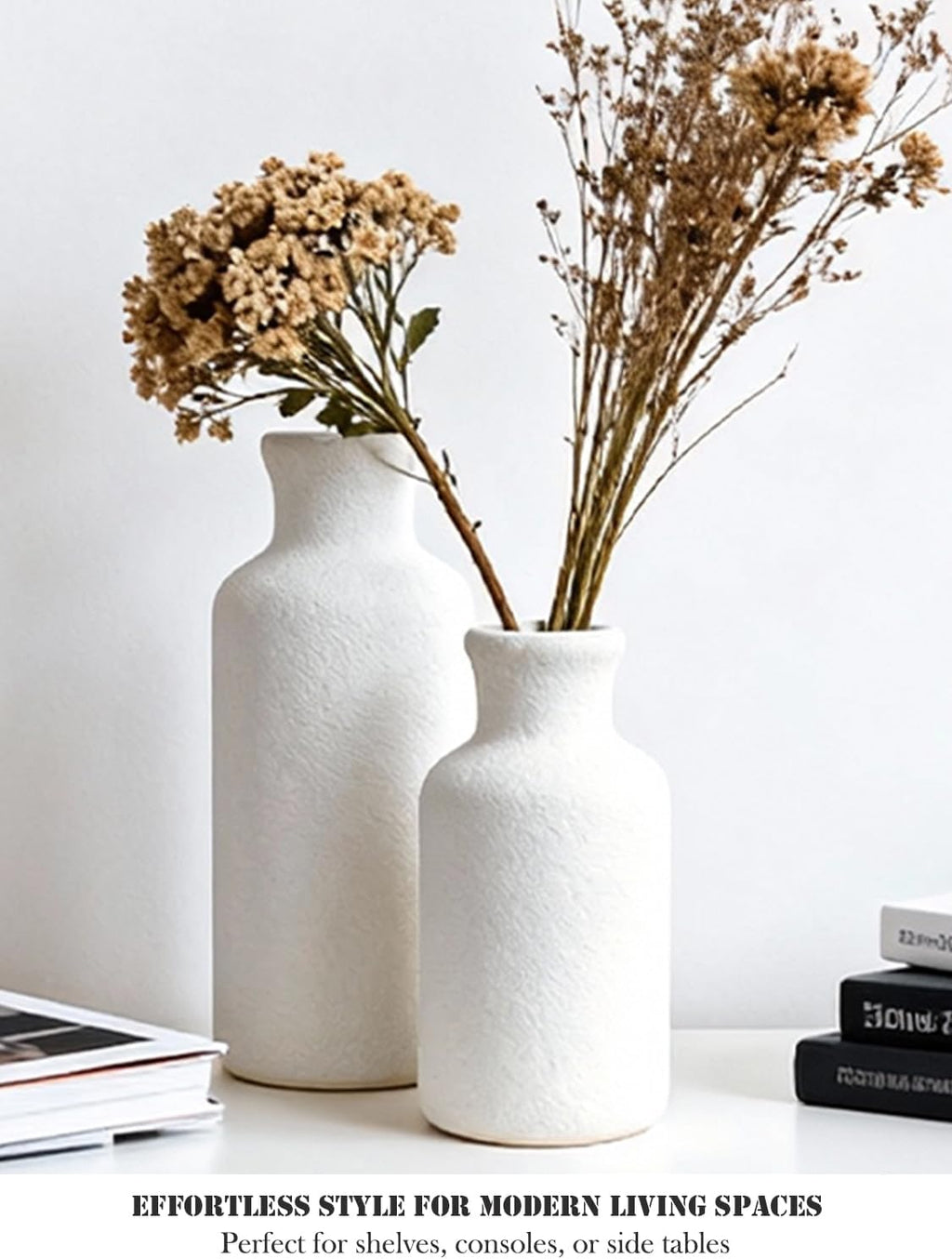 Ceramic Vase Set of 3 – Modern Minimalist White Vases with Matte Finish, Coordinated Tall Medium Short Decorative Vases for Home Decor
