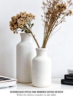 Ceramic Vase Set of 3 – Modern Minimalist White Vases with Matte Finish, Coordinated Tall Medium Short Decorative Vases for Home Decor