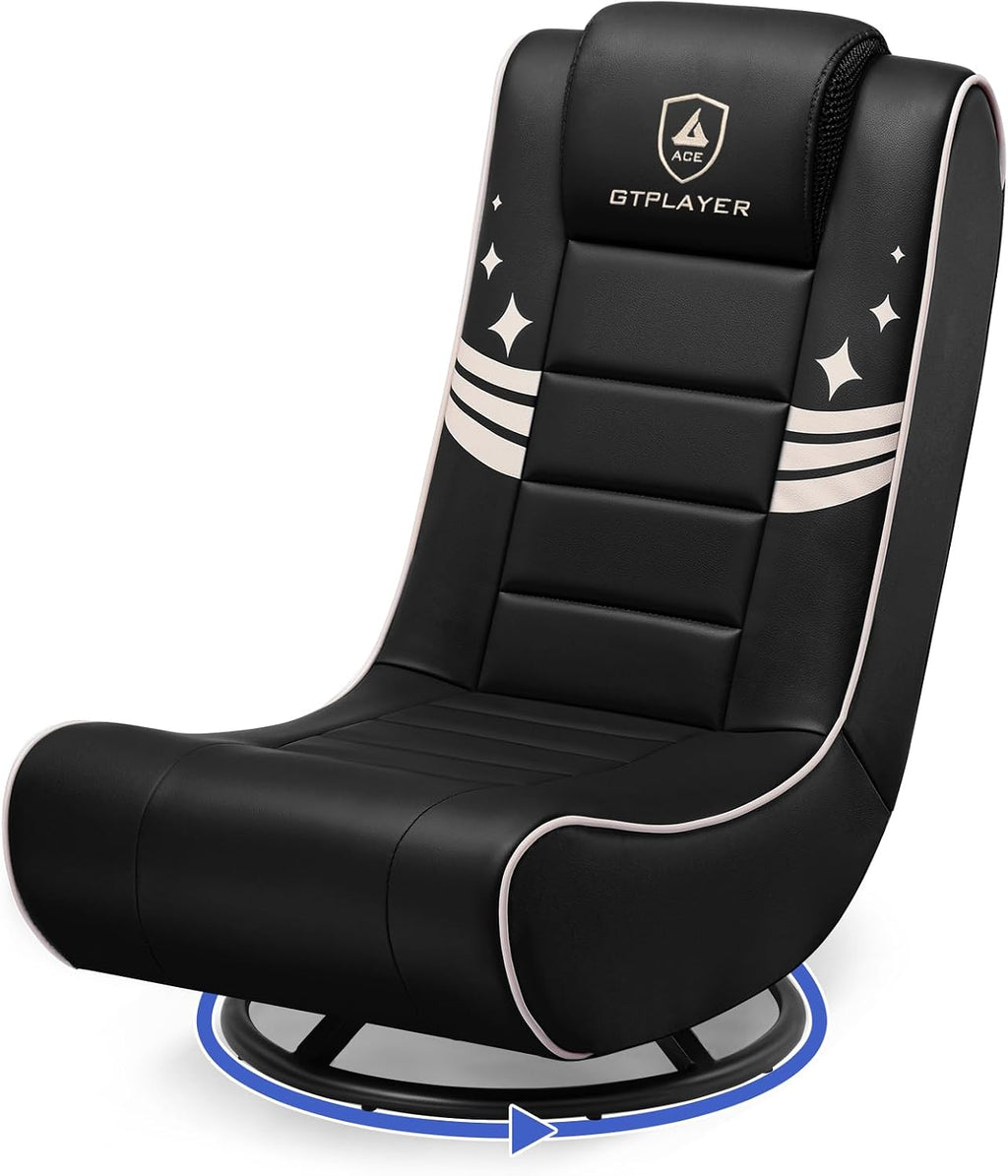 GTPLAYER Floor Gaming Chair Foldable Swivel Floor Chairs for Kids Boys Comfy Video Game Seat with 360° Multipurpose for Gamers, Bedroom or Game Room (Gold Stripes)