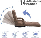 360° Swivel Floor Gaming Chair with Adjustable Footrest, 14-Position Folding Floor Lounger Sofa with Armrests, Reclining Floor Chair for Adults, Reading, Gaming & Relaxing (Brown)