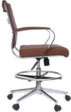 2xhome Modern Drafting Chair | Upholstered PU Leather Ribbed Mid Back with Tall Adjustable Base & Leg Rest | Padded Cushion Seat, Tilt Lock, Swivel | Computer Armchair (1, Brown, Drafting)