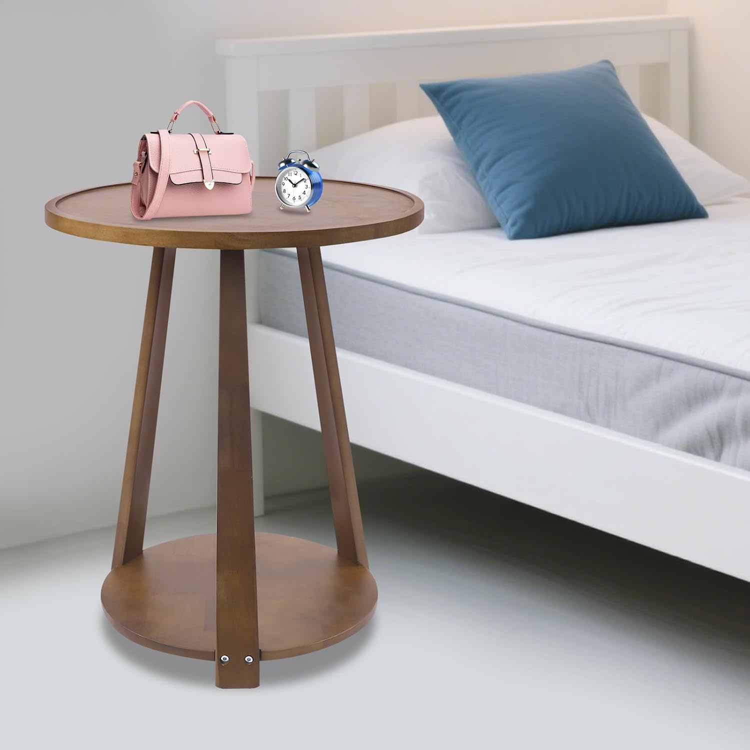 2-Tier Round Side Table - 20in Modern Solid Wood Small Round Table End Table for Small Spaces, Living Room, Bedroom