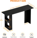 Solid Wood Bar Table with Storage Shelf, 1" Thick Counter Height Pub Table, T-Shaped Stable Legs, Narrow Long Bar Table for Kitchen, Dining, Living Room etc.