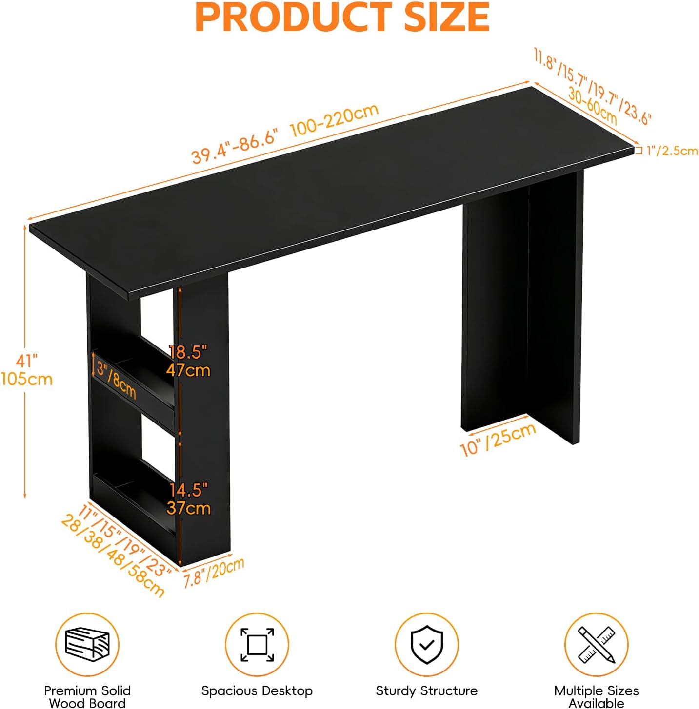Solid Wood Bar Table with Storage Shelf, 1" Thick Counter Height Pub Table, T-Shaped Stable Legs, Narrow Long Bar Table for Kitchen, Dining, Living Room etc.
