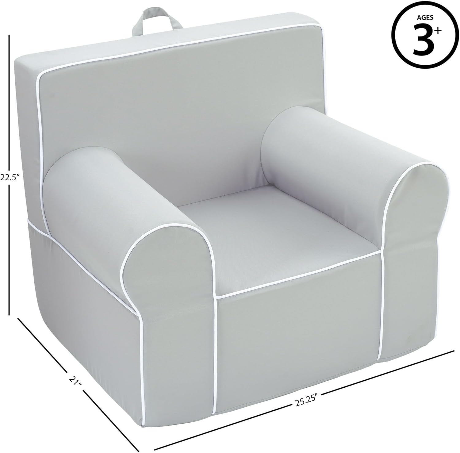 Heritage Kids Grey Everywhere Foam Armchair with Carry Handle and Removable Cover,25"x21"x22",Ages 3+