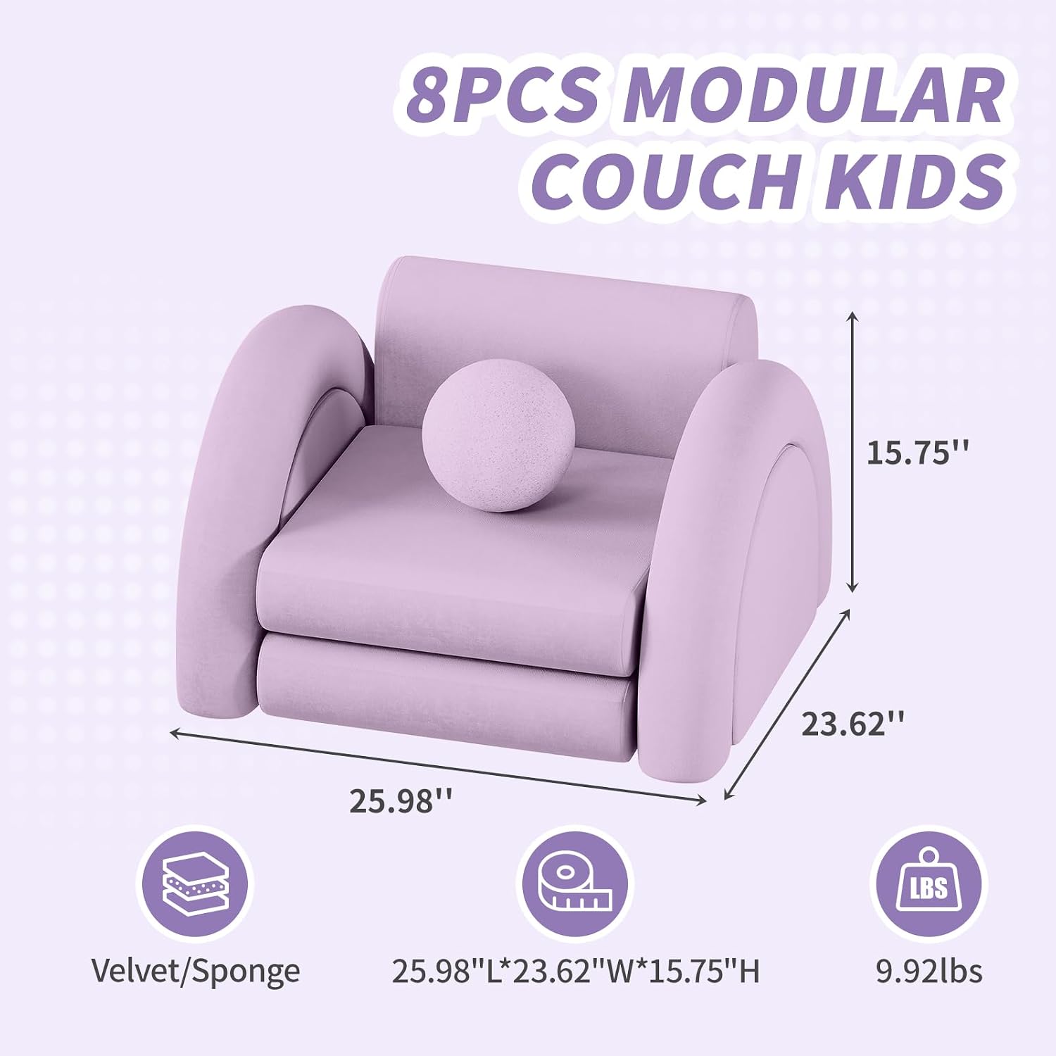 Modular Kids Play Couch (Small, Blueberry)