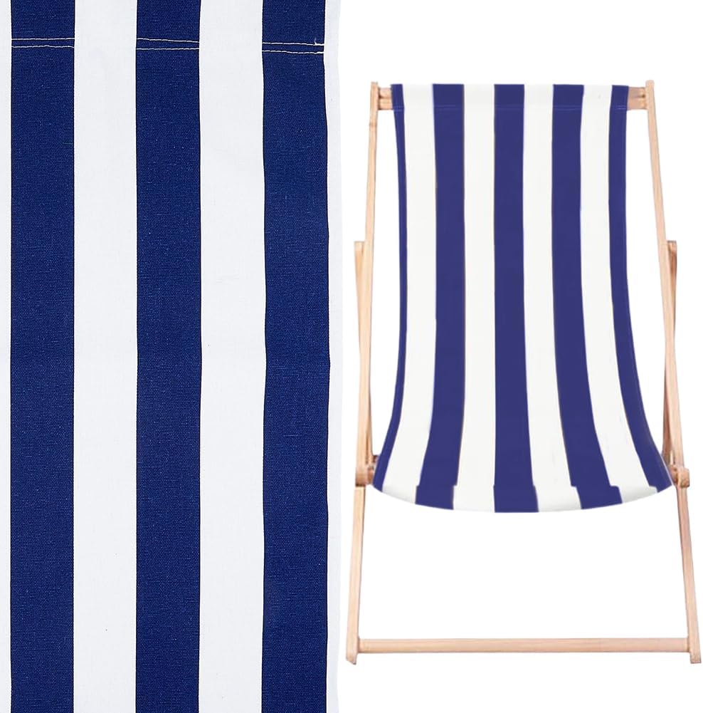 2Pcs Beach Sling Chair Replacement Fabric Blue and White Stripe Outdoor Folding Canvas 45x17in Patio Sling Chairs Cloth Outdoor Folding Chair Fabric for Home Beach Chairs Garden Courtyard