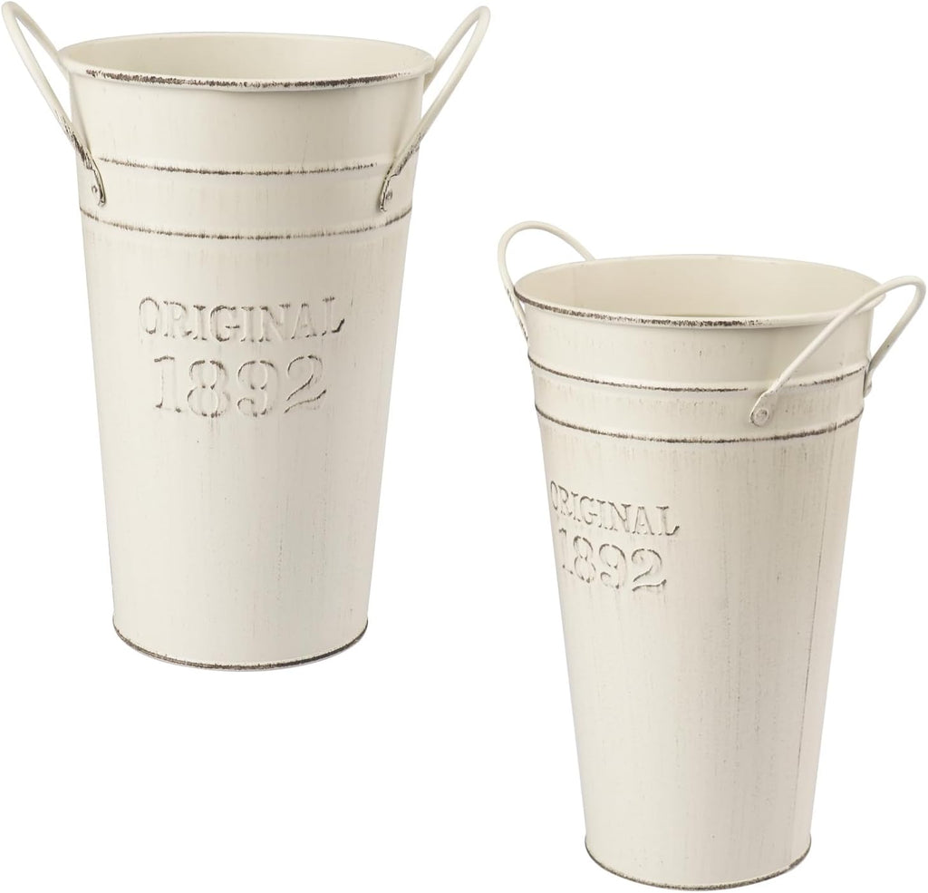5 PCS 8 Inch Tall Rustic Galvanized Flower Vases, Farmhouse French Buckets for Beautiful Floral Arrangements, Home Decor or Weddings and Events