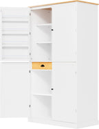 RuiSiSi Tall Kitchen Pantry with 2 Drawers and 2 Adjustable Shelves, Large Cupboard Storage Cabinet with 8 Door Storage Shelves, Pantry Organizer for Dining Room Office Living Room, White