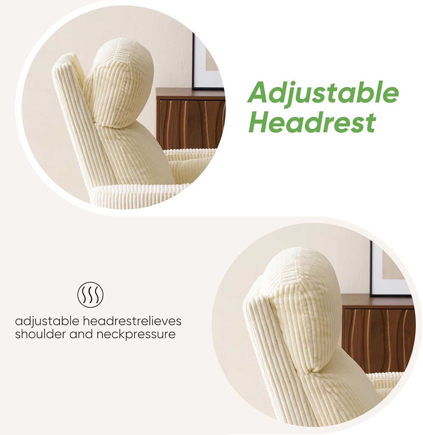 Oversized Power Recliner with Massage and Heat, Swivel Rocker Recliner with Adjustable Headrest, Glider Recliner Nursery Chair with 2 Pillows, rocking nursery recliner for Living Room,Corduroy Beige