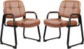 CLATINA Big & Tall 500 lb Waiting Room Chairs with Padded Armrests and Sled Base, Leather Stationary No Wheels Office Reception Guest Chair for Lobby Home and Meeting Conference, Brown (2 Pack)