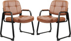 CLATINA Big & Tall 500 lb Waiting Room Chairs with Padded Armrests and Sled Base, Leather Stationary No Wheels Office Reception Guest Chair for Lobby Home and Meeting Conference, Brown (2 Pack)