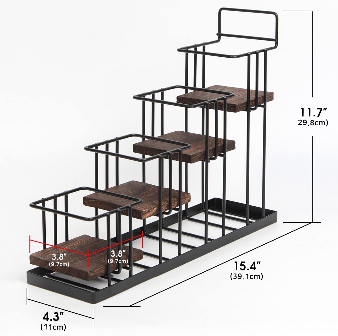 Coffee Syrup Organizer Rack, Rustic Wood and Metal Wire, 4-Tier Display Holder Coffee Station Bar Accessory for Syrup, Wine, Dressing Bottle Countertop Display Storage Stand for Kitchen - MK816A