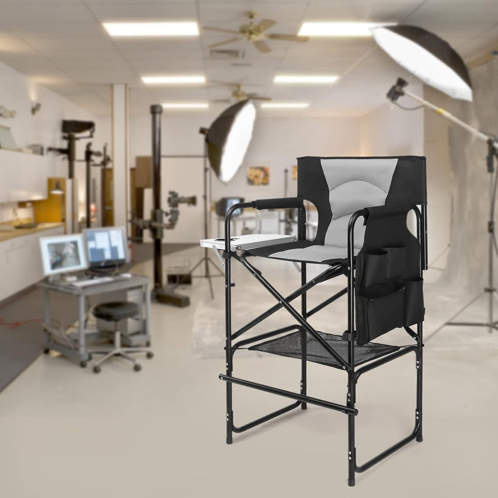 mefeir Extra Tall-30.7'' Professional Makeup Artist Director Chair Bar Height, Portable Folding Design with Side Table & Storage Bag, Heavy-Duty Steel Frame (300 lbs Capacity), 45.7'' Tall