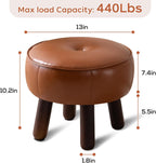 oakvivo Small Foot Stool, Round Faux Leather Pouf Ottoman Foot Rest, Footstool Ottomans with Rubber Legs Under Desk, 13''L x 13''W x 10.2''H, Footrest for Couch, Living Room, Bedroom, Hallway, Brown