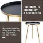MyGift Gold End Table, Metal Nightstand, 22 Inch Tall Round Side Table with Matte Black Tray Top for Living Room Sofa Side Table Bedroom Plant Stand Home Decor