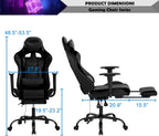 Black Gaming Chair with Footrest, PU Leather Gaming Chairs for Adults, High Back Comfy Office Chair Ergonomic Desk Chair Computer Chair, Reclining Gamer Chair, Height & Backrest Adjustable, 300 Lbs