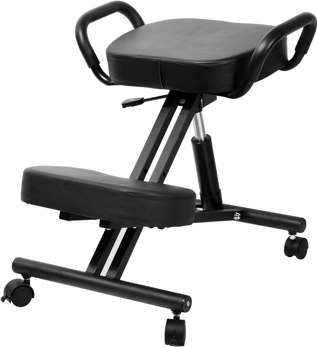 Ergonomic Kneeling Chair Without Backrest, Ergonomic Kneeling Tool with Brake and Smooth Gliding Casters, Adjustable Stool for Home and Office, Extra Comfort Cushion, Angled Design