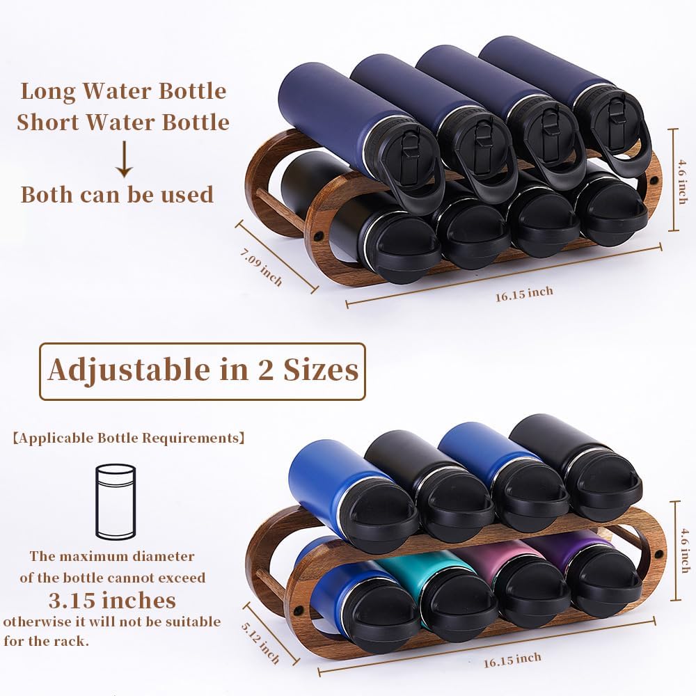 Navtcow Wine Rack and Water Bottle Organizer 2 in 1 for Cabinet and Countertop - Adjustable in 2 Sizes (Acacia Wood 2 Tier)