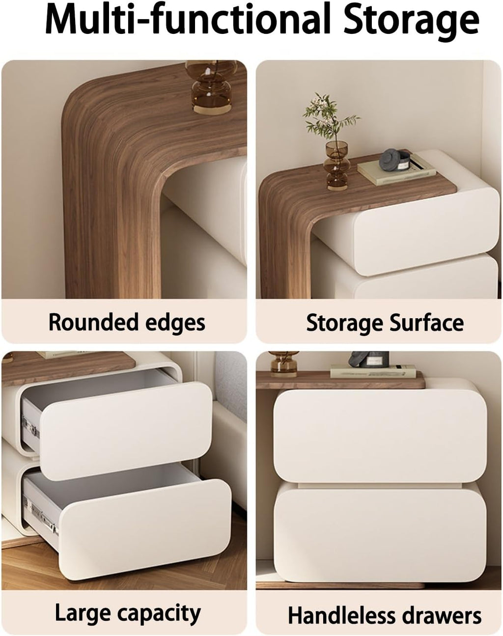 Bedside Furniture with Leather Finish, Retractable Nightstands for Bedroom, Bedside Table with 2 Drawers,Side Table/End Table for Bedroom/Living Room(Gray,42x40x50cm)