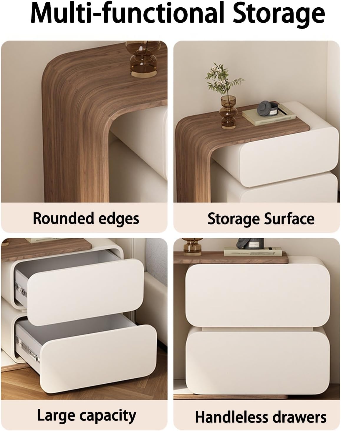 Bedside Furniture with Leather Finish, Retractable Nightstands for Bedroom, Bedside Table with 2 Drawers,Side Table/End Table for Bedroom/Living Room(Gray,42x40x50cm)