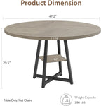 Garvee 47.2 in Round Dining Table for 4-6 People, Industrial Round Kitchen Table with Sturdy Metal Pedestal Base & Storage Shelf, Circle 4 Dinner Table for Dinner, Kitchen, Dining Room