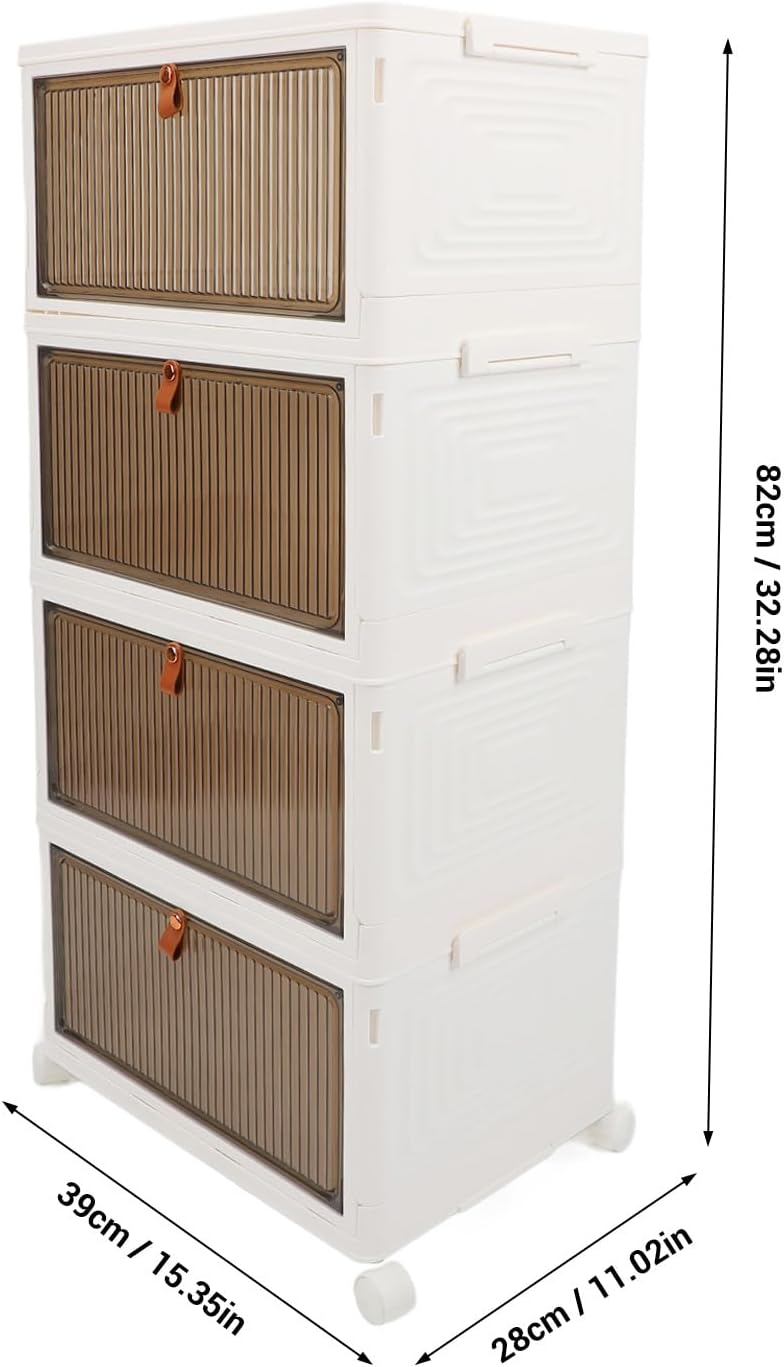 FTVOGUE Foldable Shoe Rack Organizer, PP Material, Large Capacity and Transparent Shoe Storage Box with Wheels for Closet and Entryway