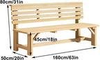 Wood Bench Outdoor with Backrest, Double Garden Bench, Suitable for Parks, Courtyards, Lawns, Playgrounds, and Terraces(Brown,160x40x80cm/63x16x31in)