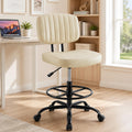 Simple Deluxe Armless Drafting Chair, Low Back PU Leather Office Seat with Footrest Ring, Swivel Rolling Stool for Standing Desk, Studio, Lab, Counter and Small Spaces, Beige