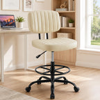 Simple Deluxe Armless Drafting Chair, Low Back PU Leather Office Seat with Footrest Ring, Swivel Rolling Stool for Standing Desk, Studio, Lab, Counter and Small Spaces, Beige