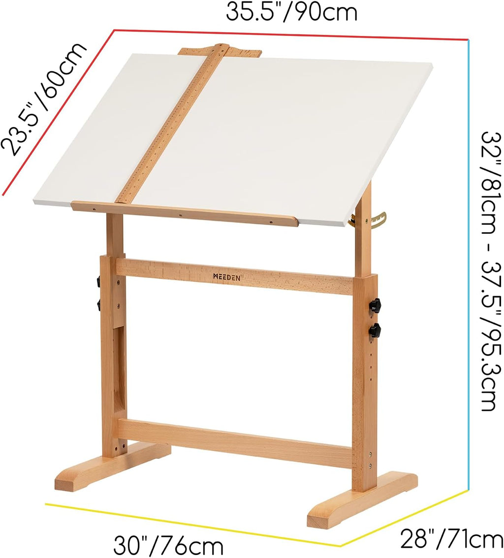MEEDEN White Adjustable Drafting Table: 35.5" x 23.5" Art Drawing Desk with Height Adjustment - Solid Beech Wood Craft Painting Table - Large Tilting Table for Adults Artists Writing Working