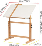 MEEDEN White Adjustable Drafting Table: 35.5" x 23.5" Art Drawing Desk with Height Adjustment - Solid Beech Wood Craft Painting Table - Large Tilting Table for Adults Artists Writing Working