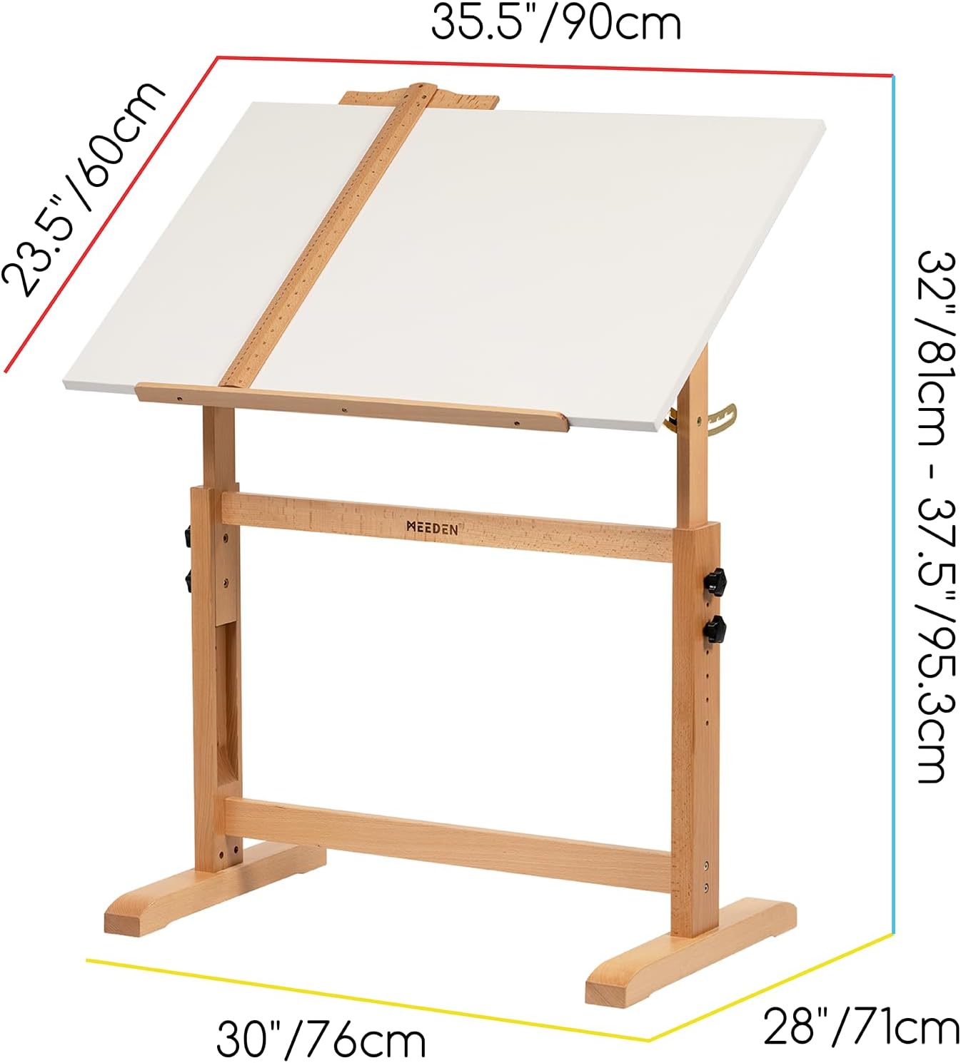 MEEDEN White Adjustable Drafting Table: 35.5" x 23.5" Art Drawing Desk with Height Adjustment - Solid Beech Wood Craft Painting Table - Large Tilting Table for Adults Artists Writing Working