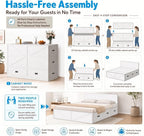 Mjkone Murphy Bed, Cabinet Beds Queen Size with Mattress Included, 3-in-1 Convertible Sofa Furniture Sets, Hidden Chest Bed with Storage Drawers, Guest Sleeper Beds for Small Room, Apartment - Wood