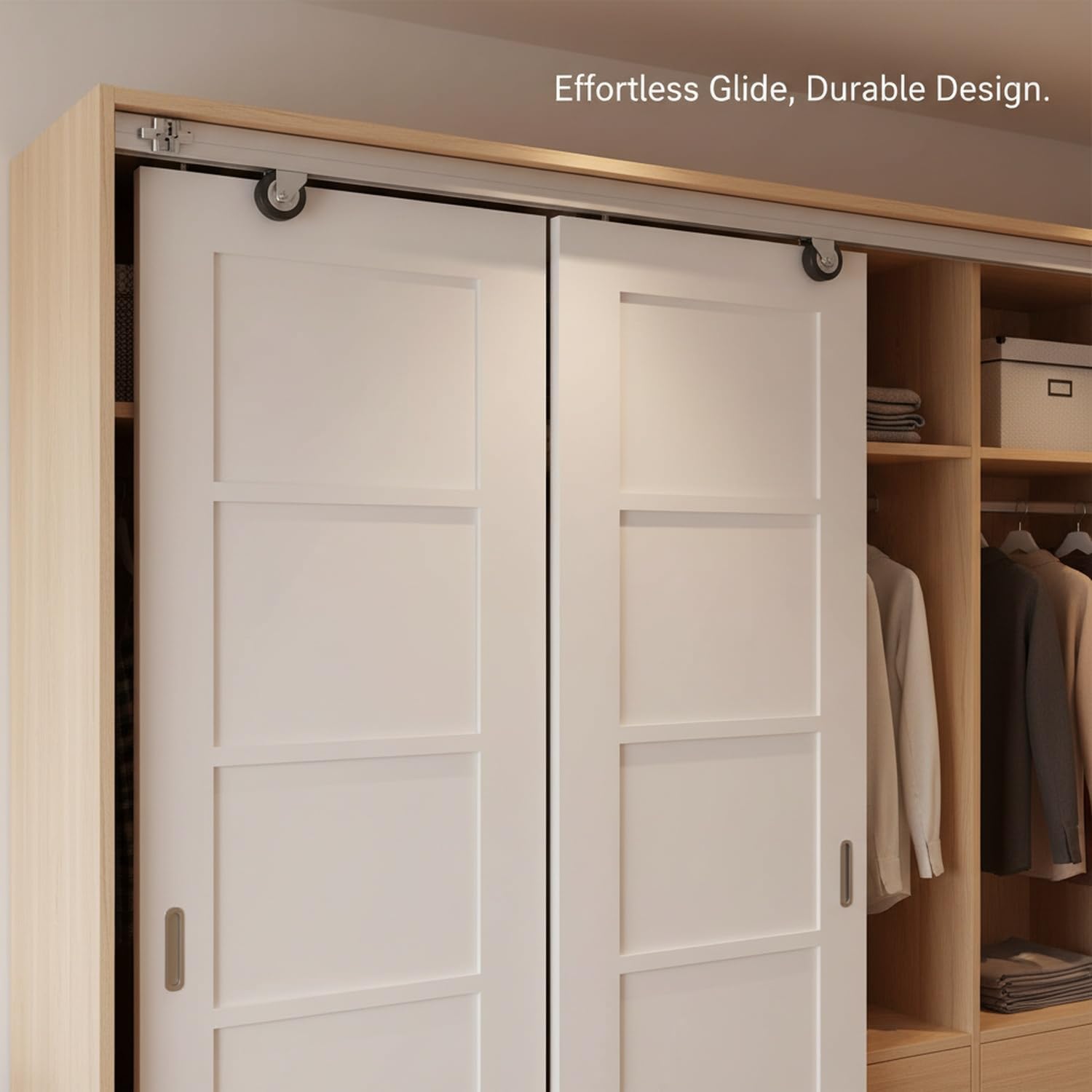 Aluminum Alloy Bi-Fold Door Track and Wheel Kit, Top Mount Hardware for Closet Doors and Room Dividers, Silver Finish