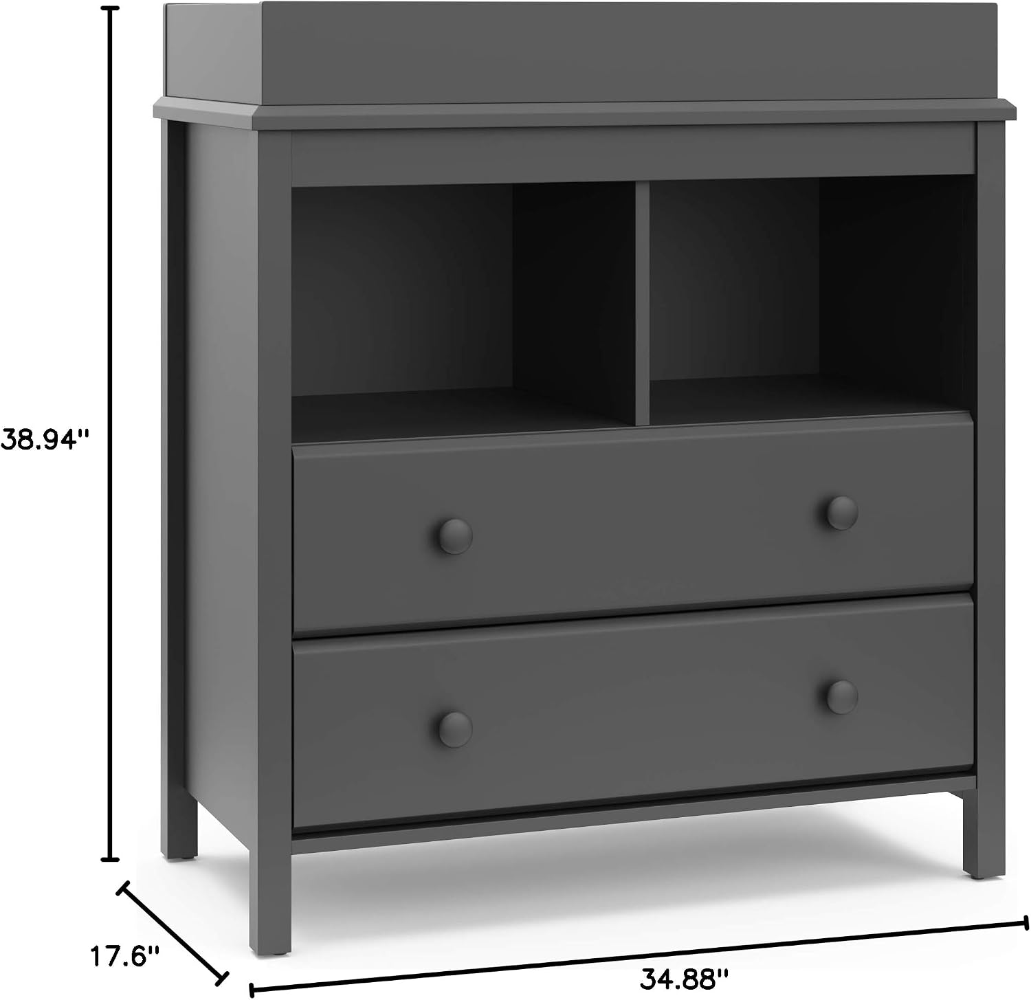 Storkcraft Alpine 2 Drawer Changing Table Chest, Gray | GREENGUARD Gold Certified, Dresser for Nursery, Changing Table with Drawers, Removable Changing Table Topper