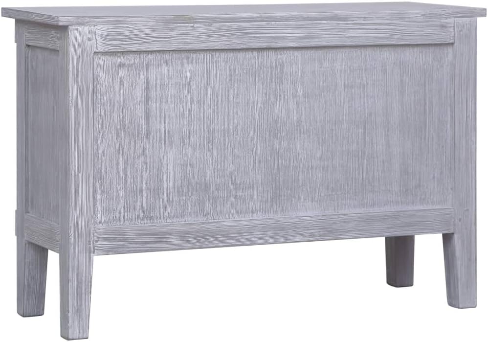 Mid-Century Modern Sideboard with Grey Wash Finish Solid Mahogany Wood Two Drawers for Dining Room Living Room Office Storage