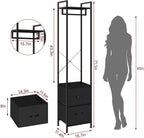 smusei Clothes Rack 3 Tiers Heavy Duty Coat Rack with 2 Fabric Drawers and Storage Shelves Freestanding Cloth Hanger Garment Rack for Bedroom Entryway Living room Black