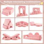 Costzon Convertible Toddler Couch, 8PCS Kids Modular Play Sofa w/Detachable Cover for Playroom, Creative Couch for Playing, Creating & Sleeping, Imaginative Furniture for Girls & Boys (Pink)