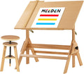 MEEDEN Wood Drafting Table & Stool Set,Artist Stool and Craft Table with Adjustable Height,Tiltable Tabletop for Artwork, Graphic Design, Reading, Writing